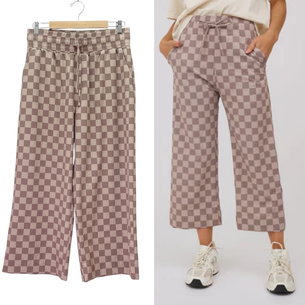 Albion Checkered Wide Leg Pants - Brown and Cream